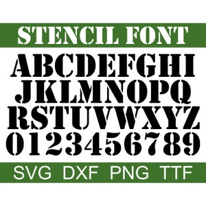 Font stencil SVG + TTF, alfabeto stencil, font esercito, font scuola, font poster, download immediato, 1 svg, 1 dxf, 1 png + 1 file TTF