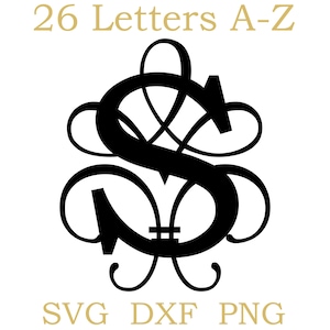 Monogramm SVG, DXF, PNG, Ausgefallene Buchstaben, Alphabet, Sofort Download, Schneidedatei, Laser, Gravur, 26 einzelne Dateien