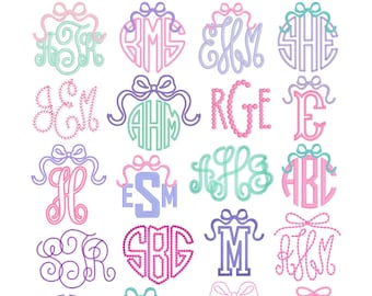 24 Bow Monogram BX Embroidery Fonts Bundle: Boutique Satin Stitch Alphabets BX & PES, Instant Download
