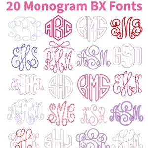 20 BX Embroidery Monogram Fonts Bundle: Chain Stitch, Bean, Pearls, Satin Stitch, Machine Embroidery Alphabet BX & PES, Instant Download