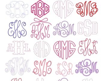 Paquete de 20 fuentes de monogramas para bordado BX: puntada de cadena, frijol, perlas, puntada de satén, alfabeto para bordado a máquina BX y PES, descarga instantánea.