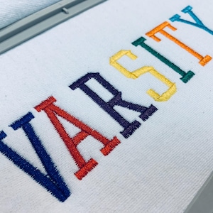 Varsity Satin Font, MACHINE EMBROIDERY, Skinny Varsity Embroidery Font, Tall Sports Font BX, Satin Stitch, 1.0-2.0inch, Instant Download