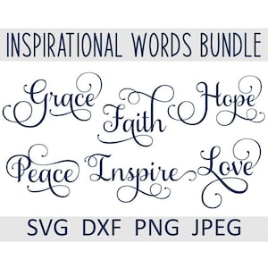 Inspirational Words SVG/PNG Bundle, Faith, Hope, Love, Peace, Digital Download, Cut Files, Clipart, 6 Designs