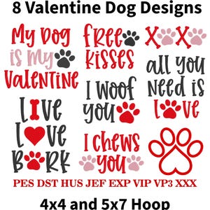 Valentijnshondborduurontwerpen: pootafdrukbandana, PES + 7 formaten (directe download)