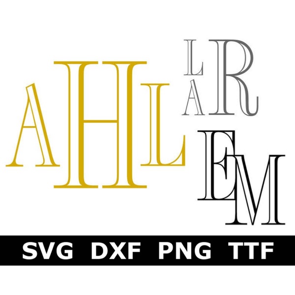 Monogram SVG + TTF Alphabet, Engraved Monogram Alphabet, Instant Download, Cut Files, Engraving, 62 svg/png/dxf files + installable TTF