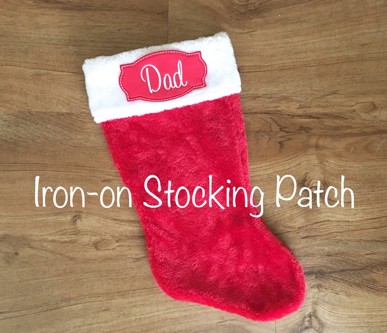 Personalized Christmas Stocking Iron-on Name Patch Appliqu\u00e9 4.75 REDWhite Embroidered ONE