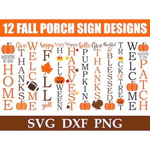 Pacote de Placas de Alpendre de Outono SVG/PNG, Placas de Ação de Graças SVG para Alpendre, Download Instantâneo, Arquivos de Corte, Sublimação, Clipart, 12 Designs