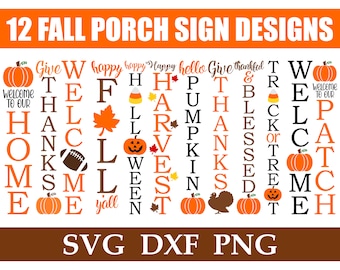 Fall Porch Sign SVG/PNG Bundle, Thanksgiving Porch Sign SVG, Instant Download, Cut Files, Sublimation, Clipart, 12 Designs