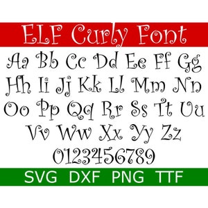 Curly Font SVG + TTF, Curl Letters, Curly Cue Font, Elf Font, Valentine Font, Digital Download, 1 svg, 1 dxf, 1 png + 1 TTF File