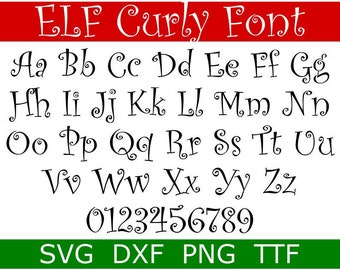 Curly Font SVG + TTF, Curly Letters, Curly Cue Font, Elfenschrift, Valentine Font, Digital Download, 1 svg, 1 dxf, 1 png + 1 TTF-Datei