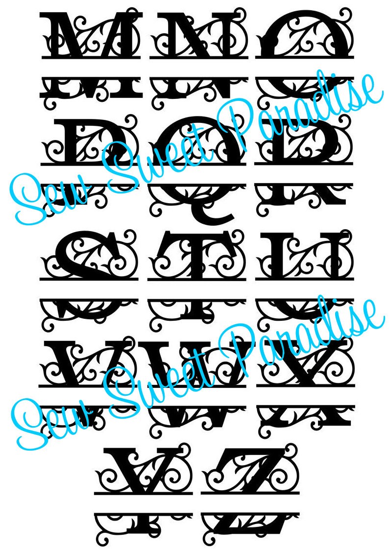 Split Monogram SVG Flourish Alphabet 15 Installable Name Fonts, Instant