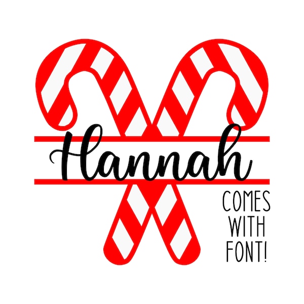 Candy Cane SVG, Split Name Frame SVG, Christmas + TTF Name Font, Digital Download, Sublimation (individual svg/dxf/png/jpeg files + ttf)