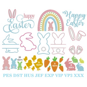 Easter Embroidery Designs, MACHINE EMBROIDERY, Happy Easter Embroidery, Bunny Embroidery, 12 Designs, Digital Download, 4x4, 5x7, 6x10 Hoop