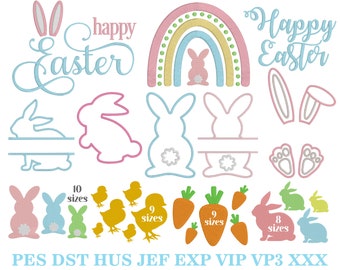 Easter Embroidery Designs, MACHINE EMBROIDERY, Happy Easter Embroidery, Bunny Embroidery, 12 Designs, Digital Download, 4x4, 5x7, 6x10 Hoop