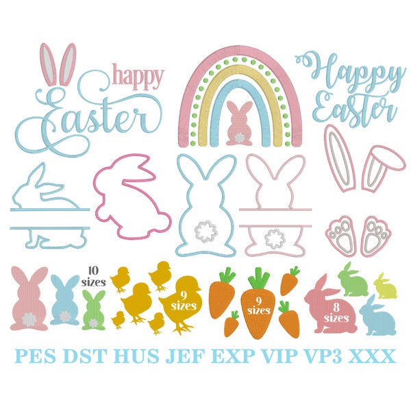 Easter Embroidery Designs, MACHINE EMBROIDERY, Happy Easter Embroidery, Bunny Embroidery, 12 Designs, Digital Download, 4x4, 5x7, 6x10 Hoop