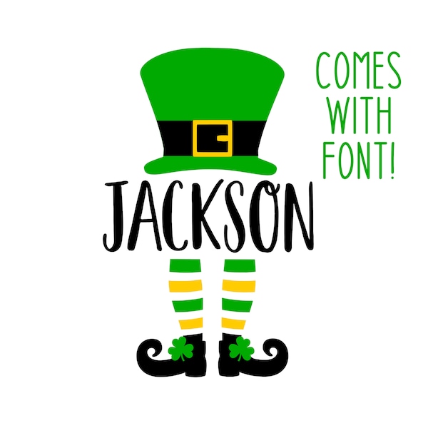 Leprechaun Boy SVG, Split Name Frame, Christmas SVG + TTF Name Font, Digital Download, Sublimation (individual svg/dxf/png/jpeg files + ttf)