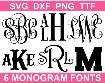 Monogramm SVG Bundle + TTF, 6 Monogramm Schriftarten Alphabete, Instant Download, Cut File, Gravur, Clip Art, individuelle svg/png/dxf Dateien + ttf