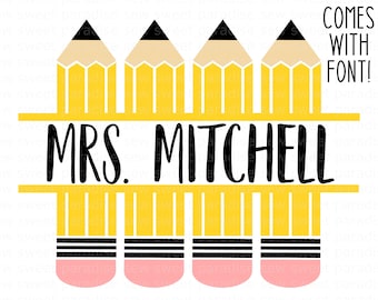 Cornice con nome a matita SVG/PNG, SVG per insegnanti, scuola, download immediato, file di taglio, sublimazione, clipart, fornita con font!
