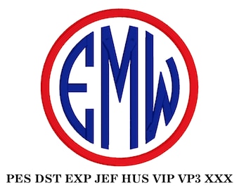Embroidery Round Monogram, MACHINE EMBROIDERY, Monogram Alphabet, 3 Sizes, Instant Download (Does not come in BX Format!)