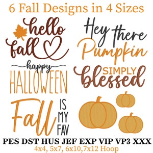 秋の刺繍デザインバンドル：ハロウィン、パンプキン 4x4、5x7、6x10、7x12 フープ（デジタルダウンロード）
