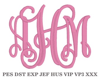 Embroidery Interlocking Monogram, MACHINE EMBROIDERY, Monogram Alphabet, 3 Sizes, Instant Download (Does not come in BX Format!)