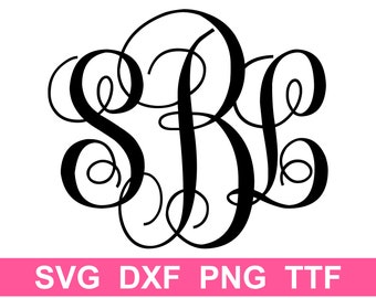 Monogramm SVG + TTF Alphabet, ausgefallenes Monogramm, Schulmonogramm, sofortiger Download, Cut Files, 52 svg/png/dxf -Dateien + TTF-Datei