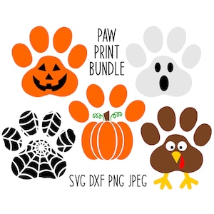 Paw Print SVG/PNG-bundel, hondenbandana, lantaarnpaal, pompoen, Turkije, digitale download, gesneden bestanden, sublimatie (5 svg/dxf/png-/jpeg-bestanden)