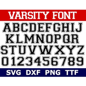 Varsity Font SVG + TTF Alphabet, Sportschrift, Schulschrift, Sofortdownload, 43 svg & png Dateien + 1 dxf datei + TTF datei