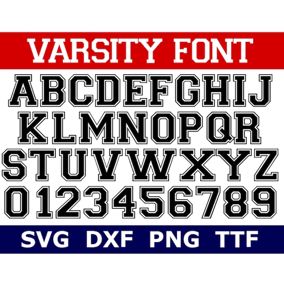 Varsity Font SVG TTF Alphabet, Sports Font, School Font, Digital.
