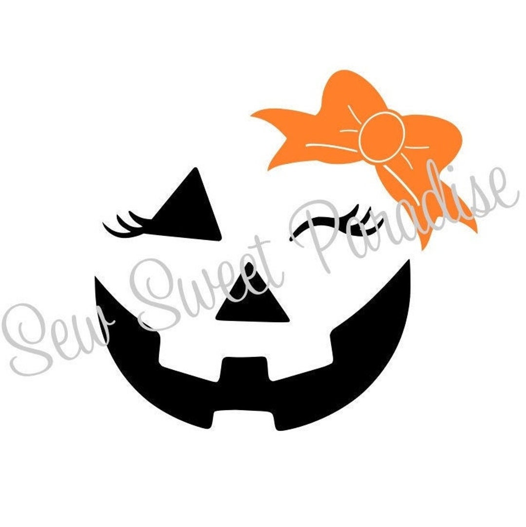 Jack-o-lantern Face Girl Bow SVG Halloween SVG Pumpkin SVG
