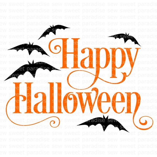 Happy Halloween SVG, Halloween Bat SVG, Digital Download, Cut File, Sublimation, Clip Art (individual svg/dxf/png files)