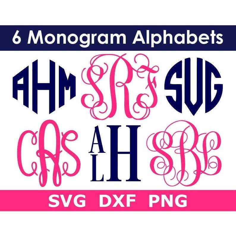 Monogram SVG Bundle, 6 Monogram Alphabets, Monogram Letters SVG, School Monogram, Digital Download, Cut Files (individual svg/png/dxf files) 