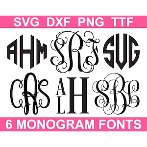 Monogram Font Bundle TTF, 6 Fonts, SVG Monogram Alphabets, Instant Download (individual svg, png, dxf files + installable TTF files)