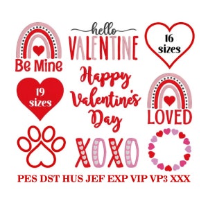 Valentine Embroidery Designs, MACHINE EMBROIDERY, Heart Embroidery, Digital Download, 4x4, 5x7, 6x10 Hoop (pes dst hus jef exp vip vp3)