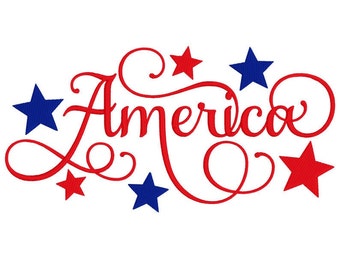 America Embroidery Design: 4th of July Patriotic Machine Embroidery, PES + 7 formats (Instant Download)
