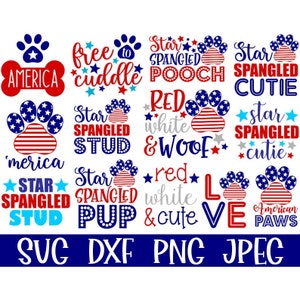4th of July SVG Dog Bundle, America Dog Bandana SVG, Digital Download, Cut Files, Sublimation, Clipart (15 svg/png/dxf/jpeg formats)