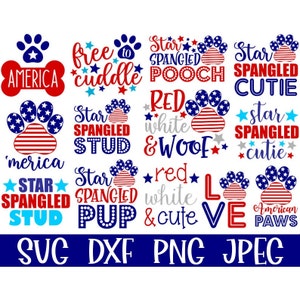 Lot de 4 juillet SVG/PNG pour chien, Bandana pour chien de l'Amérique patriotique SVG, téléchargement immédiat, fichiers de coupe, sublimation, clipart, 15 modèles