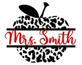 Apple Name Frame SVG, Teacher SVG, Cheetah Apple SVG, Back to School, Digital Download, Cut File, Sublimation (svg, png, dxf, jpeg files)