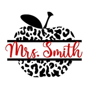 Apple Name Frame SVG, Teacher SVG, Cheetah Apple SVG, Back to School, Digital Download, Cut File, Sublimation (svg, png, dxf, jpeg files)