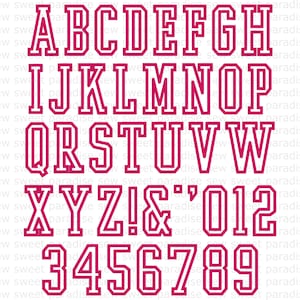 Varsity Applique Font: Satin Stitch Embroidery Design Tall Sports Outline BX Font (Instant Download)