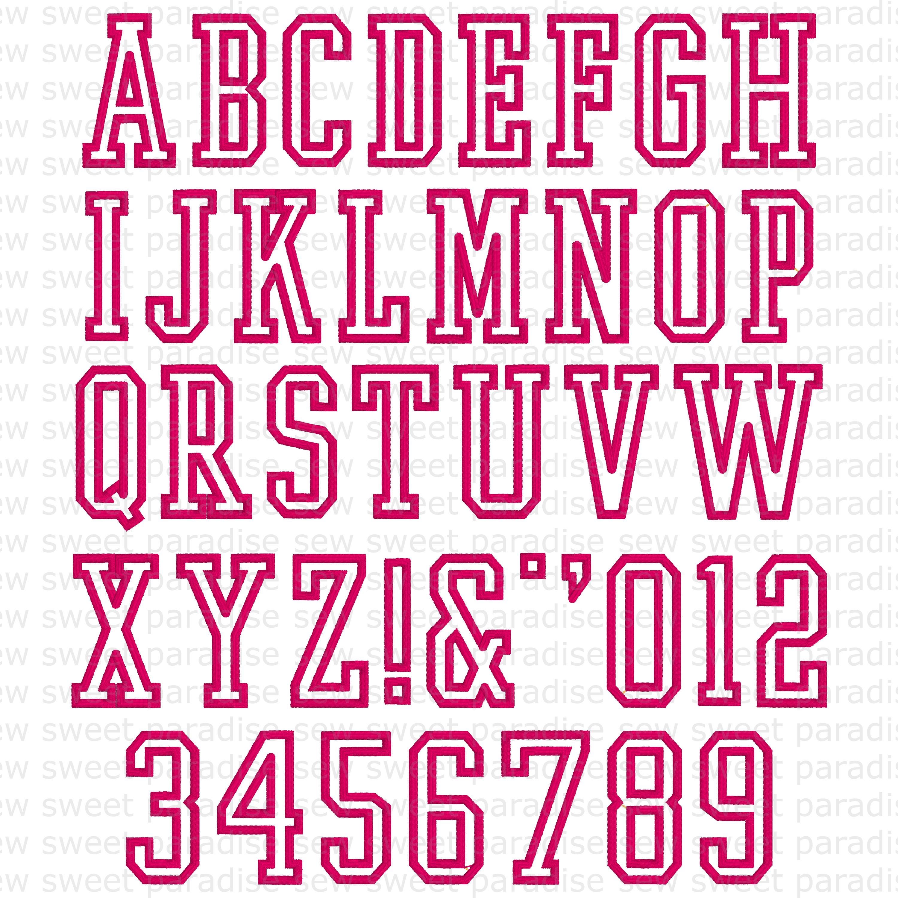 BX Embroidery Font - Varsity Outline Applique Font Satin Stitch, 8 ...