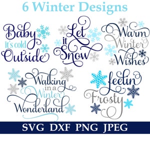 Paquete SVG/PNG de invierno, Let it Snow SVG, Baby it's Cold Outside, Descarga digital, Archivos de corte, Sublimación, Clipart, 5 diseños