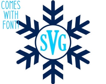 Snowflake SVG, Monogram Frame SVG + TTF Monogram Font, Digital Download, Sublimation (individual svg/dxf/png/jpeg files + ttf file)