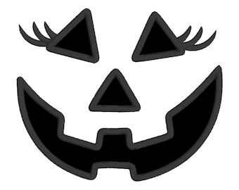 Girl Jack-o-lantern Face Applique Embroidery Design: 4x4, 5x7, 6x10, 7x12 Hoop, PES + 7 formats (Instant Download)
