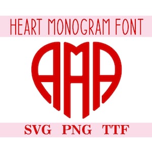 Herz-Monogramm-Schriftart TTF, SVG, PNG Alphabet, Valentine-Monogramm, Sofort-Download, 78 svg-Dateien + 312 png-Dateien + 3 ttf-Dateien