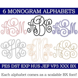 Embroidery Monogram Font Bundle, 6 Monogram Alphabet Fonts, Machine Embroidery, Instant Download, Scalable BX Fonts, Embroidery Fonts