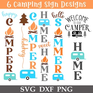 Camping porche signe SVG/PNG Bundle, téléchargement immédiat, fichiers de coupe, sublimation, clipart camping, 6 modèles