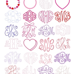 Zestaw 27 czcionek BX do haftu maszynowego z monogramem: łańcuszkowy, fasolkowy, satynowy, serduszkowy, perłowy, TYLKO w formacie BX! (Do natychmiastowego pobrania)
