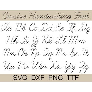Fonte cursiva SVG + TTF, fonte cursiva, fonte de escrita à mão, fonte escolar, fonte de script, download instantâneo, 1 arquivo svg, 1 dxf, 1 png + 1 arquivo TTF