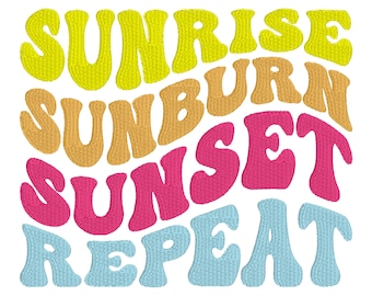 Sunrise Sunburn Sunset Repeat Embroidery Design: Retro Wavy, Filled Stitch, 6 sizes, pes, dst, exp, hus, jef, vip, vp3 (Instant Download)